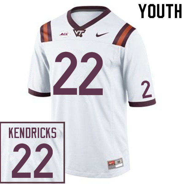 Youth #22 Mario Kendricks Virginia Tech Hokies College Football Jerseys Sale-White - Click Image to Close